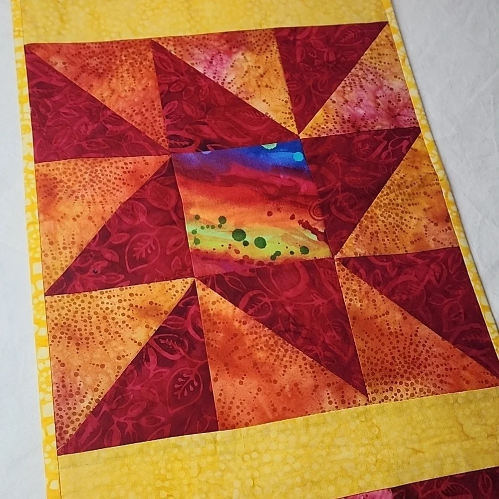 Red Yellow Orange Colorful Quilted Table Runner Handmade